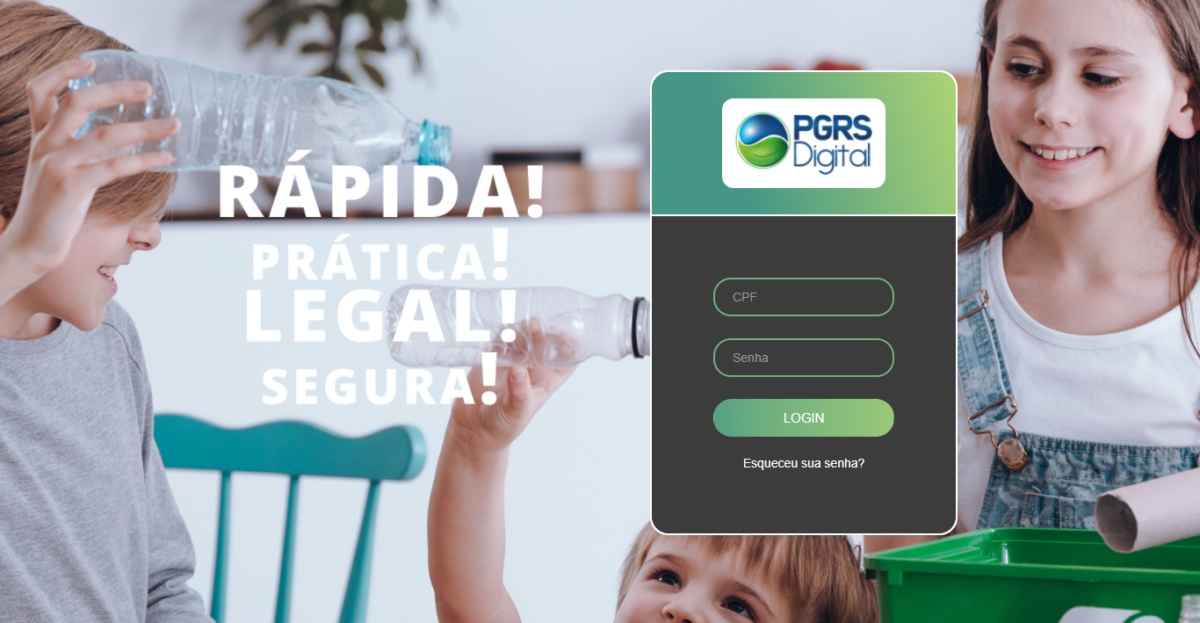 Login no sistema PGRS Digital